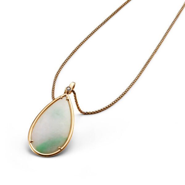 Anhänger Tropfen in Roségold mit Jade und einem Brillanten