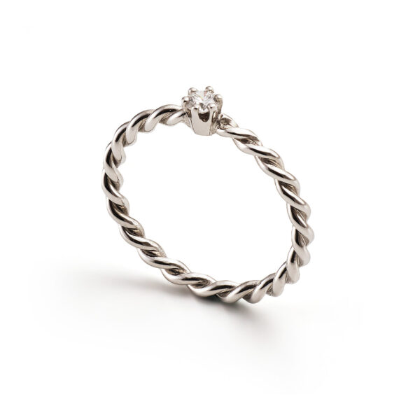 Solitär-Ring Kordel in Weissgold mit einem Brillanten