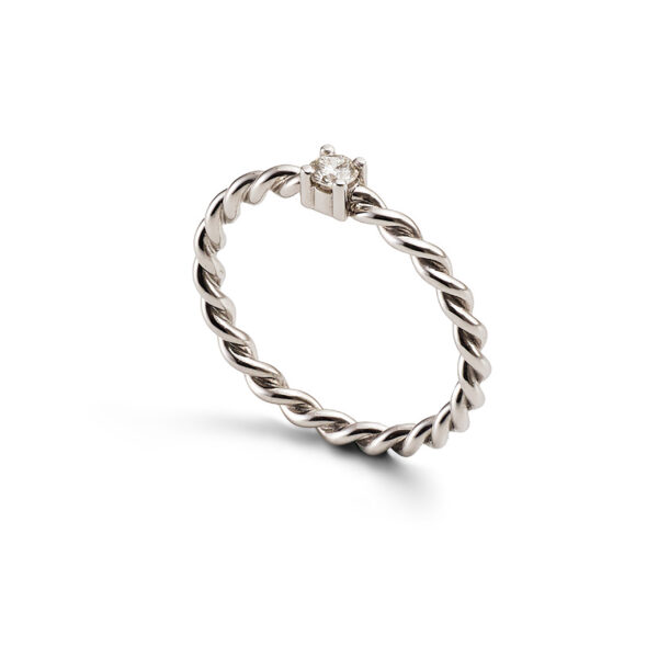 Solitär-Ring Kordel in Weissgold mit einem Brillanten