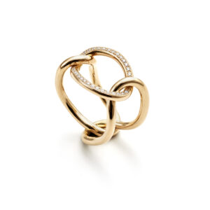 Link Ring in Gelbgold geschwungen mit Brillanten